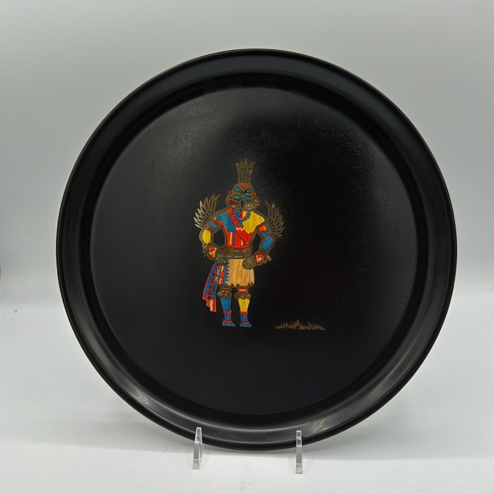 10.5" Hopi Kachina Hummingbird Round Plate of Monterey, Ca. Vintage